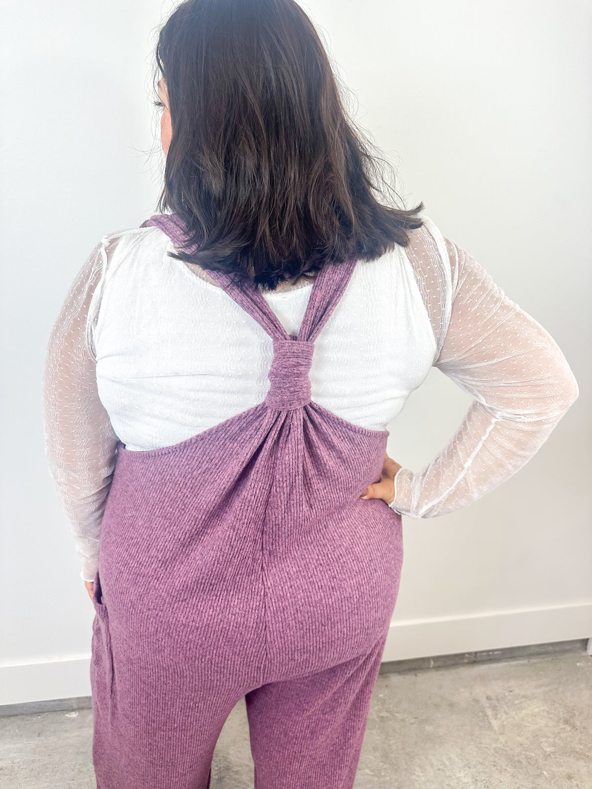 Plum Knit Tie Strap Jumpsuit