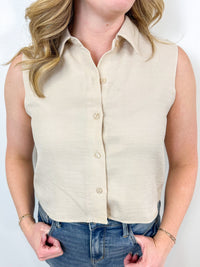 Linen Collared Oatmeal Tank