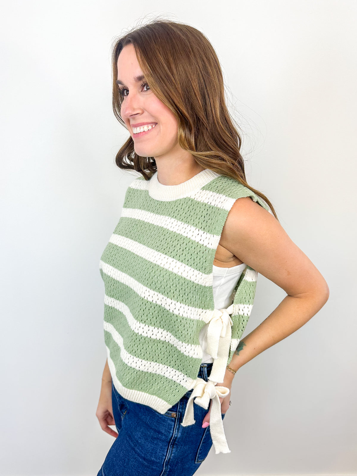 Striped Side Tie Knit Tank