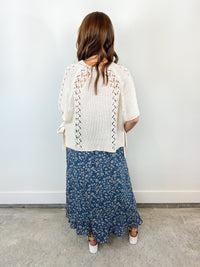 Blue Floral Button-Front Maxi Skirt