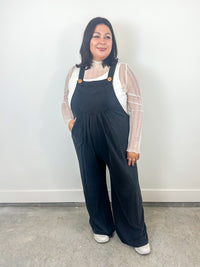 Black Pleated Button Strap Jumpsuit
