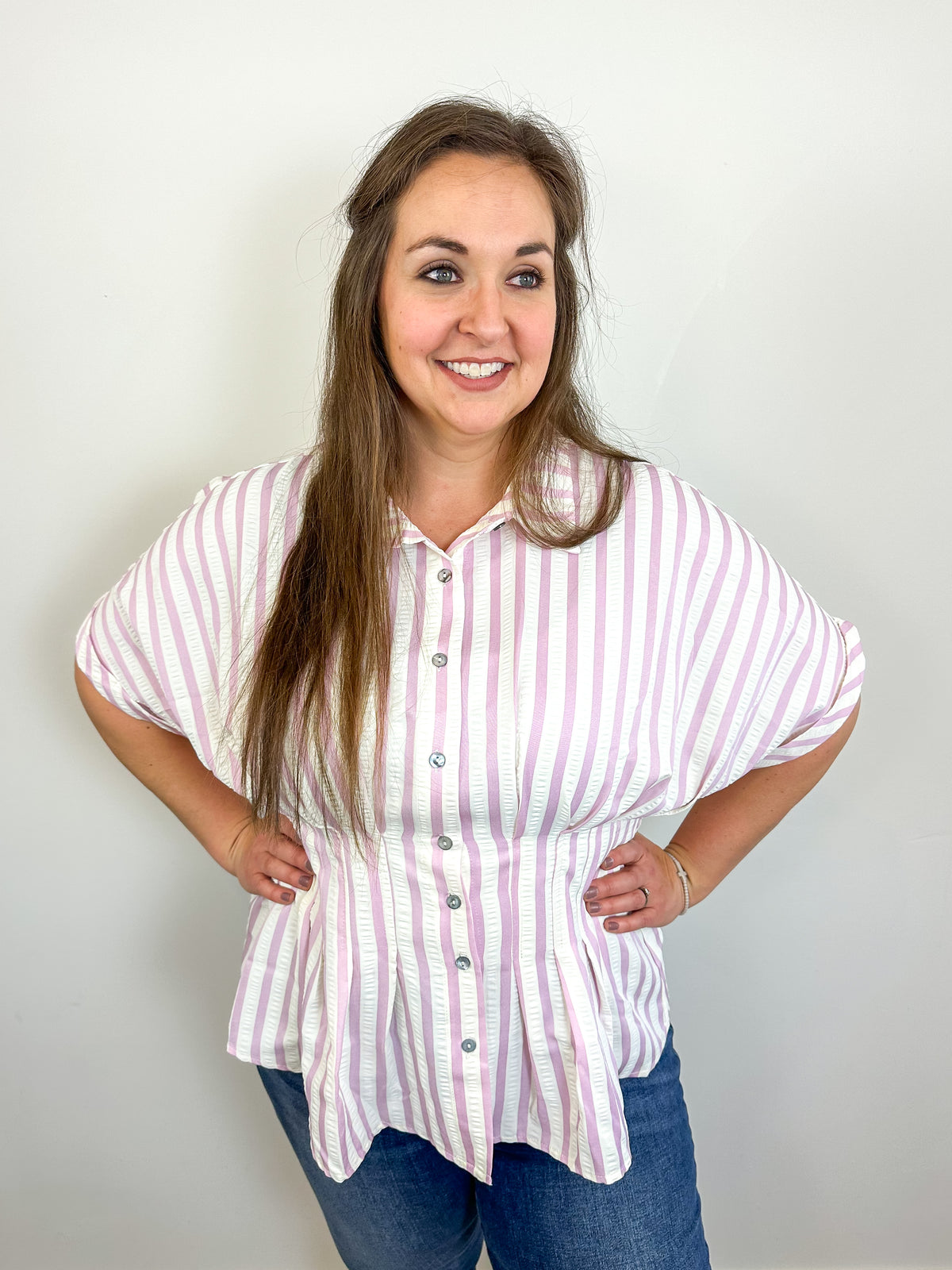 Pink Stripe Smocked Waist Top