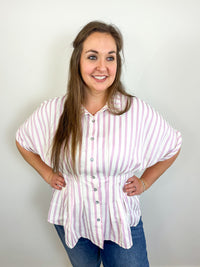 Pink Stripe Smocked Waist Top