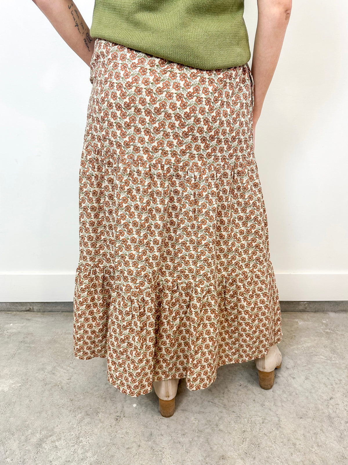 Terra Cotta Floral Tiered Maxi Skirt