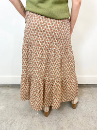 Terra Cotta Floral Tiered Maxi Skirt