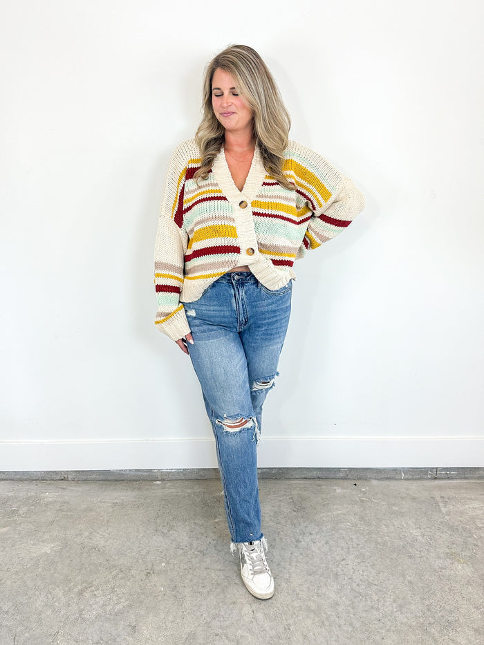 Striped Button Front Cardigan