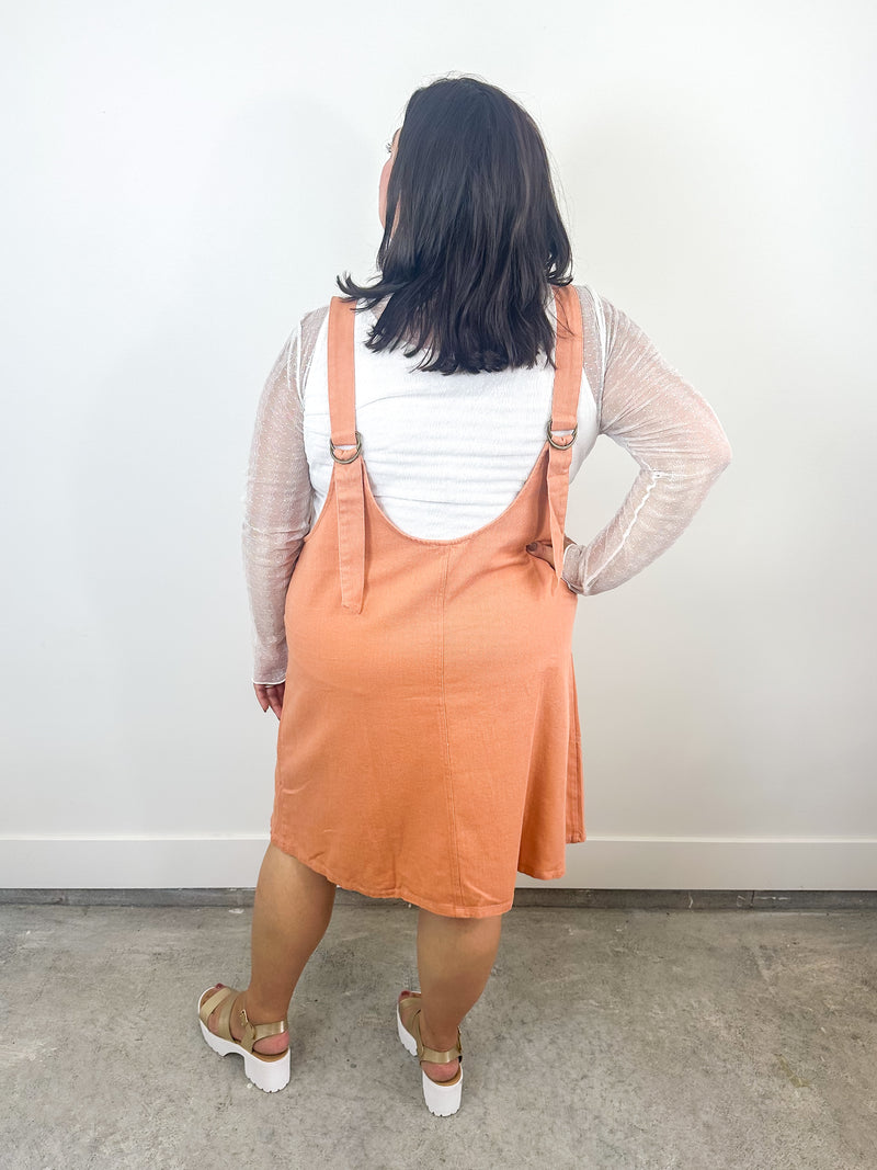Peach Denim Overall Dress