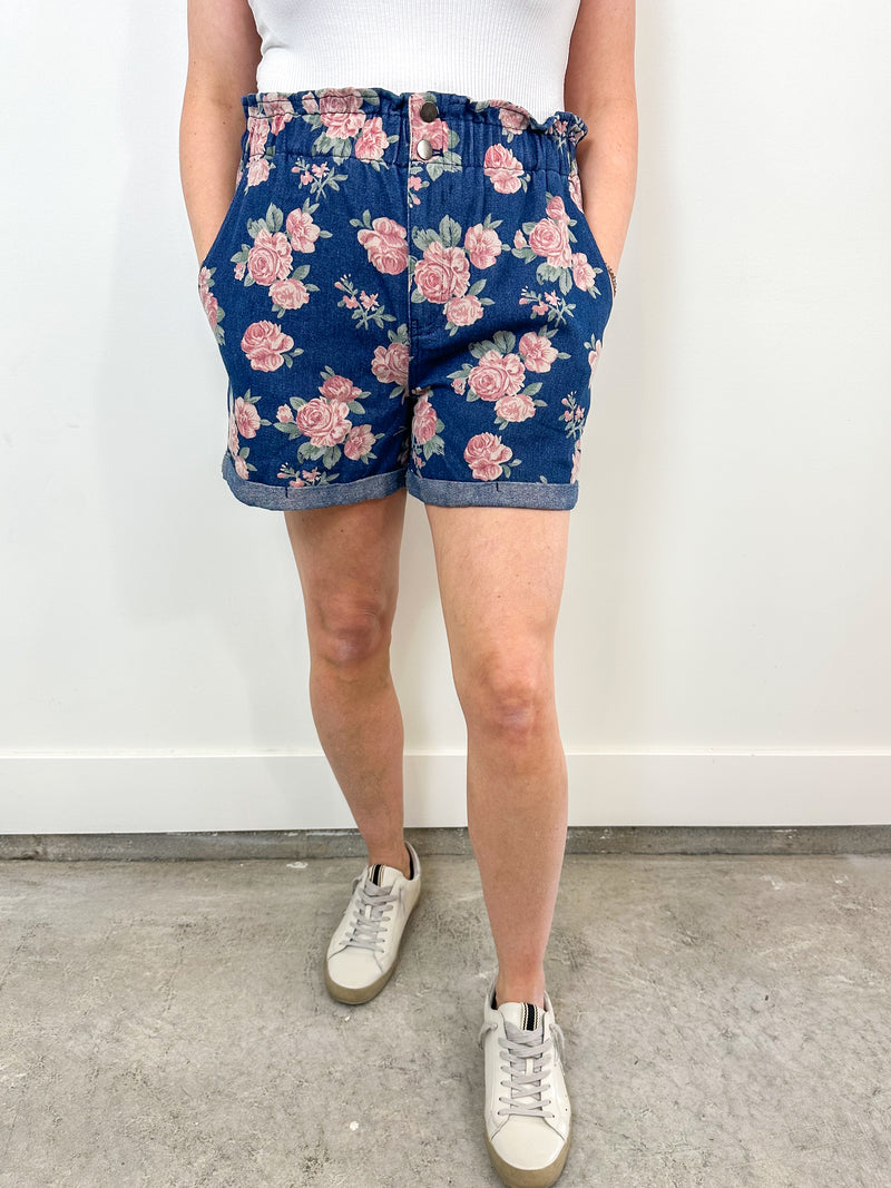 Perfect Peony Denim Shorts