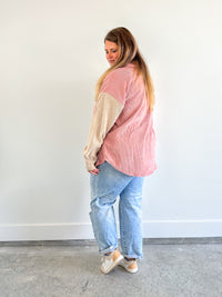 Pink Colorblock Corduroy Shacket