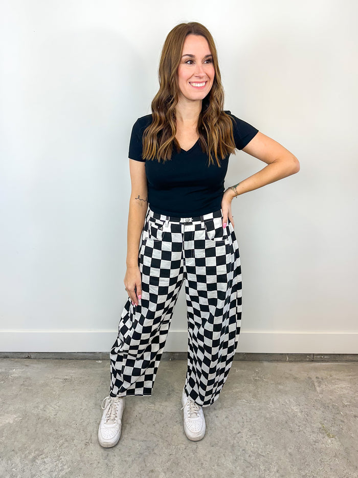 Checkerboard Barrel Jeans