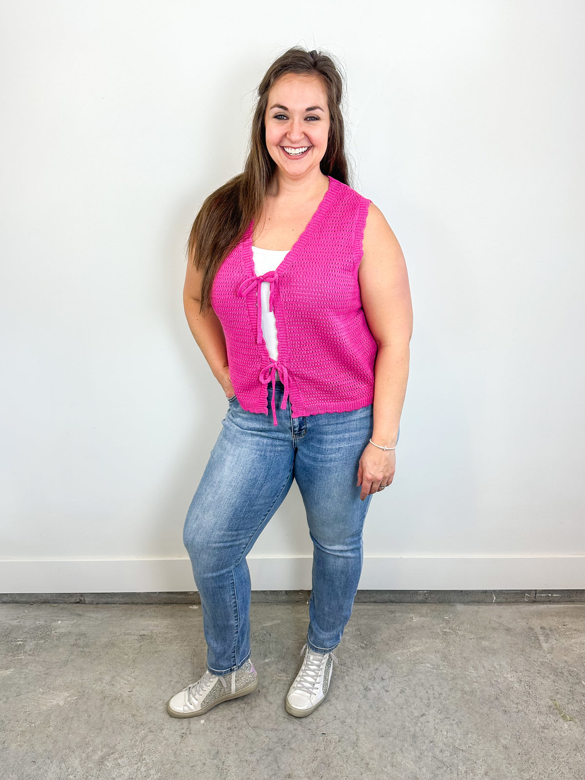 Hot Pink Tie-Front Knit Vest
