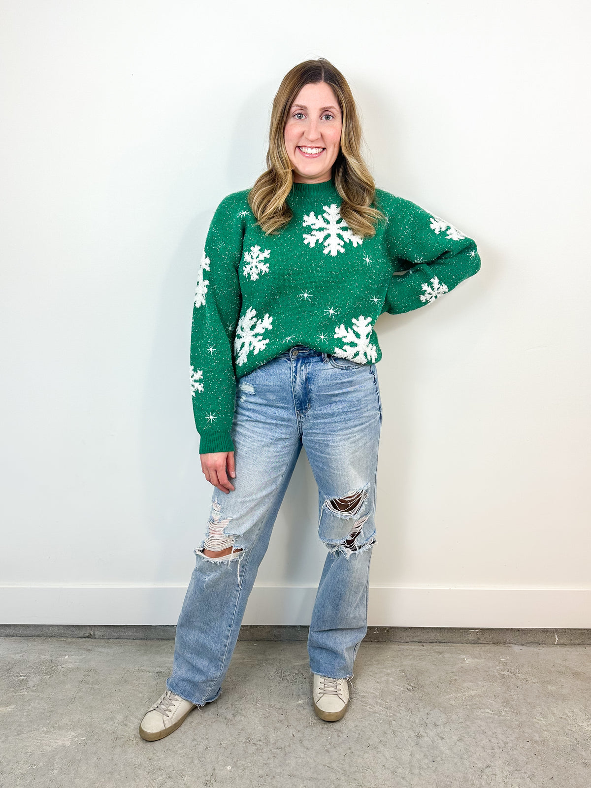 Green Snowflake Holiday Sweater