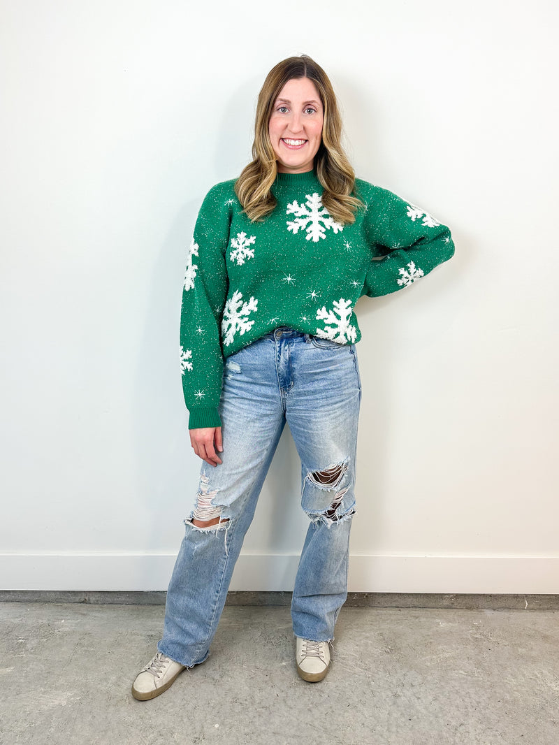 Green Snowflake Holiday Sweater