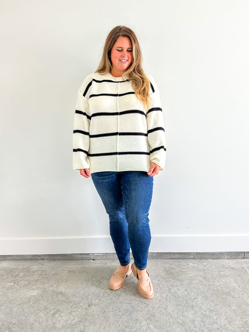 Ivory and Black Stripe Sweater