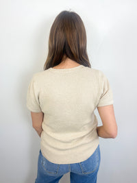 Cream Ribbed Button Top