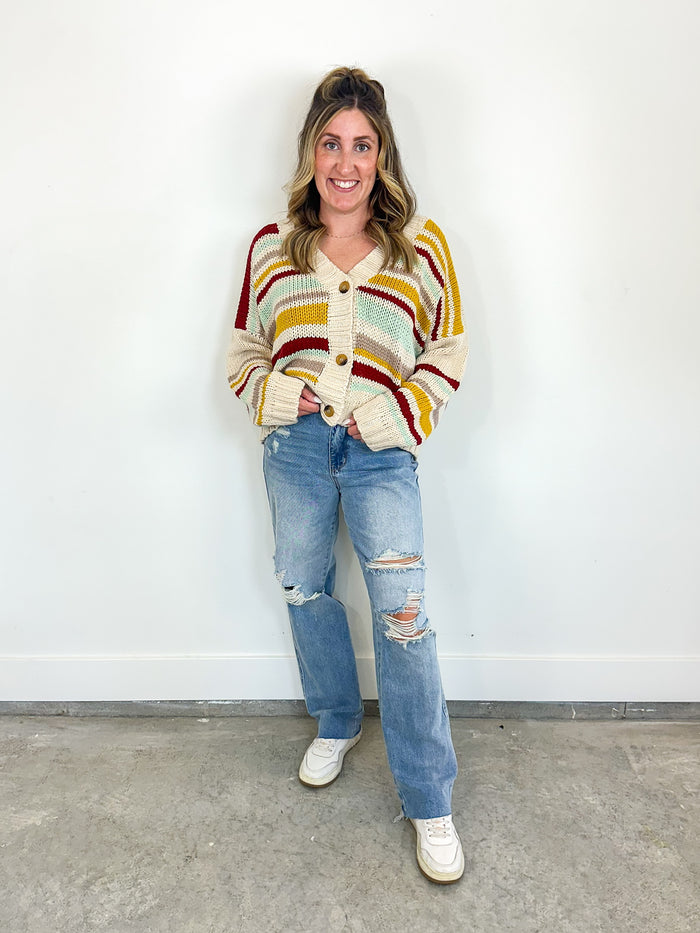 Striped Button Front Cardigan