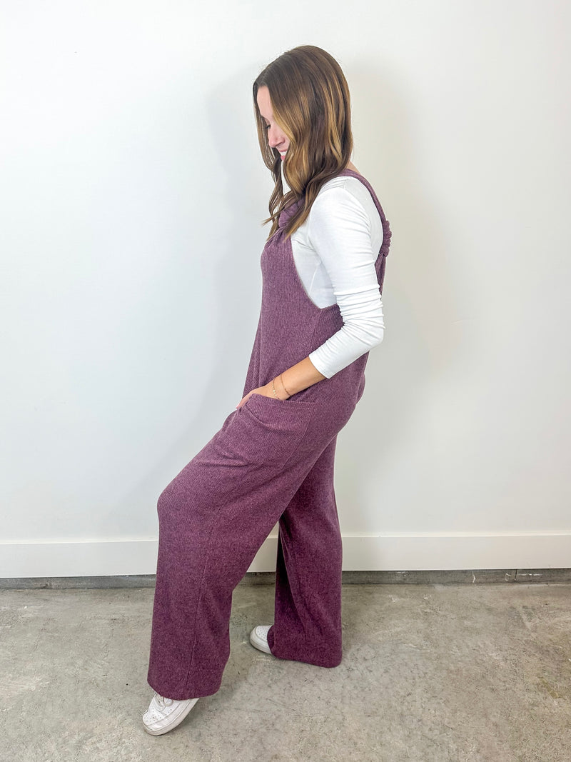 Plum Knit Tie Strap Jumpsuit