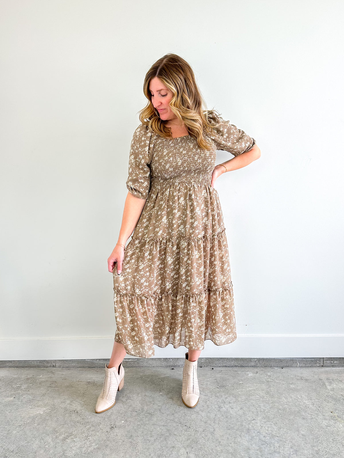 Taupe Floral Dress