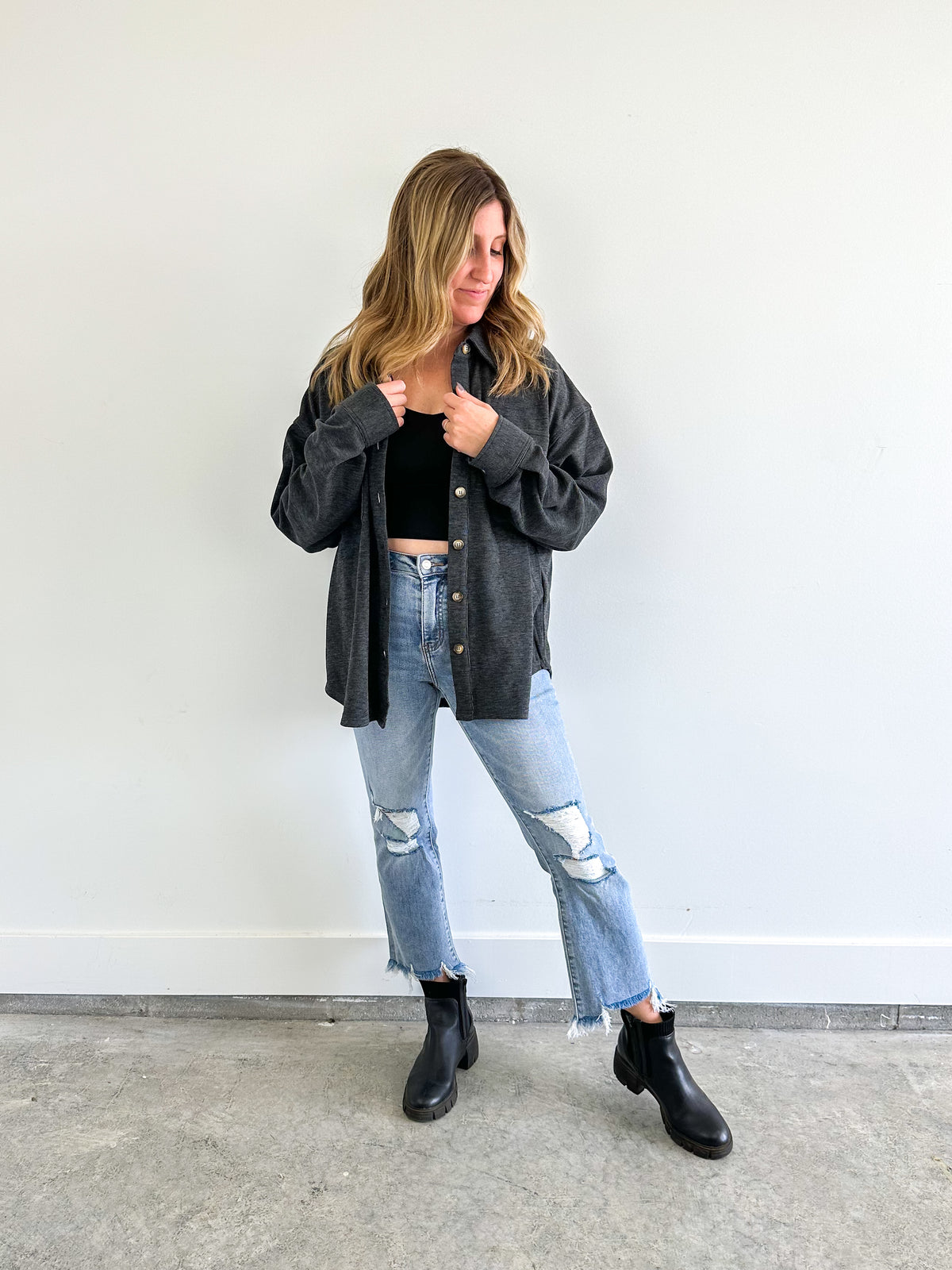 Charcoal Fleece Shacket