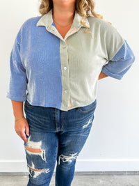 Two Tone Button Up Cropped Top