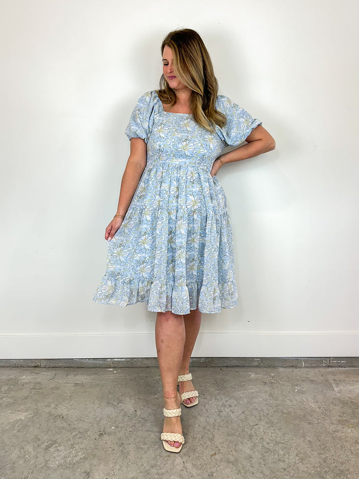 Wearing the light blue May Flowers Dress.