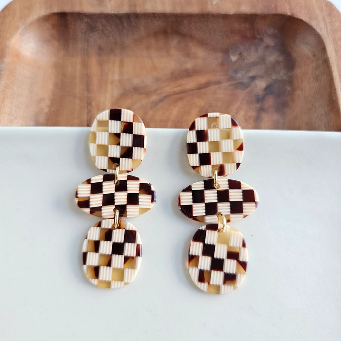 Florence Earrings- Brown Checkered