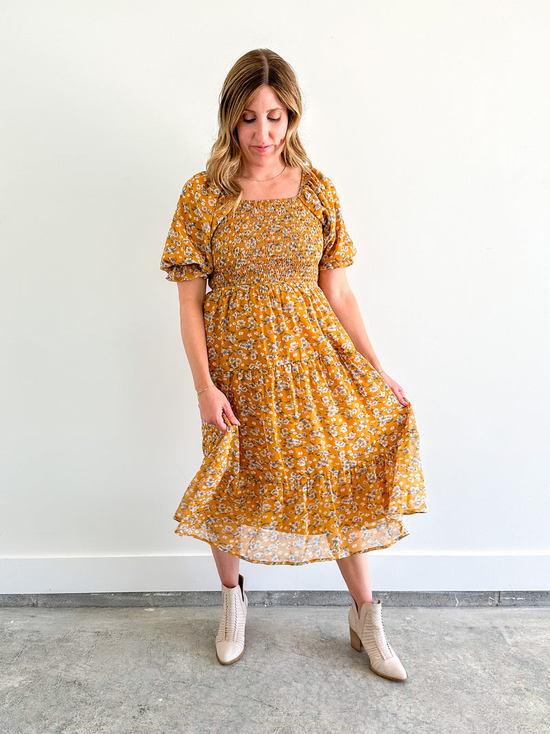 Mustard Floral Dress