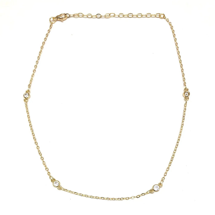 Gold Necklace with clear gems