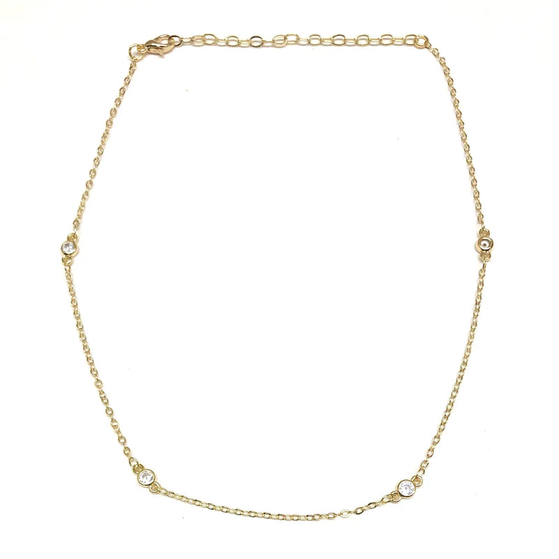 Gold Necklace with clear gems