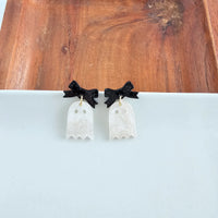 Mini Bow Ghost Earrings - White Shimmer