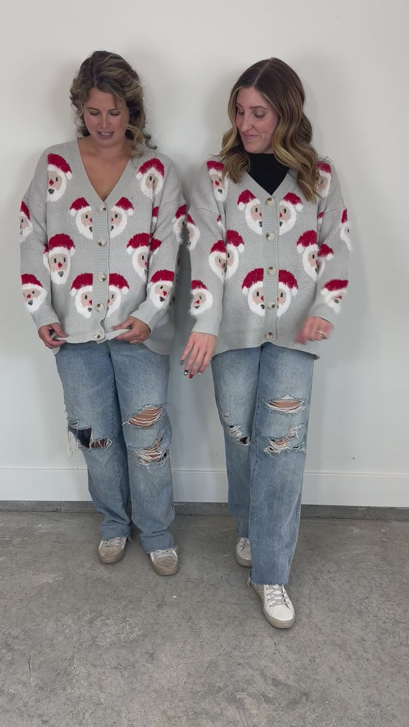 Santa Face Button-Front Cardigan