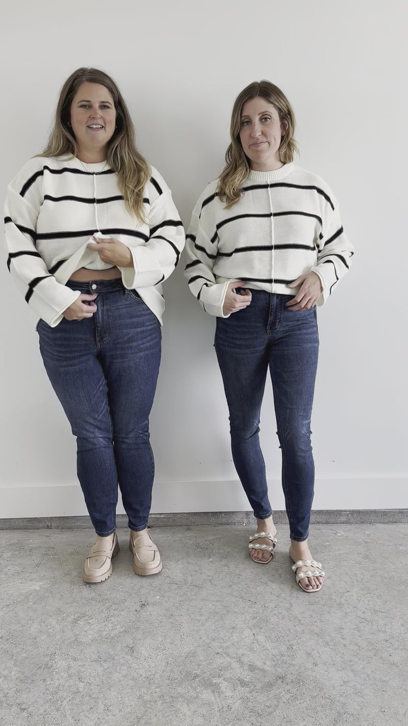 Ivory and Black Stripe Sweater