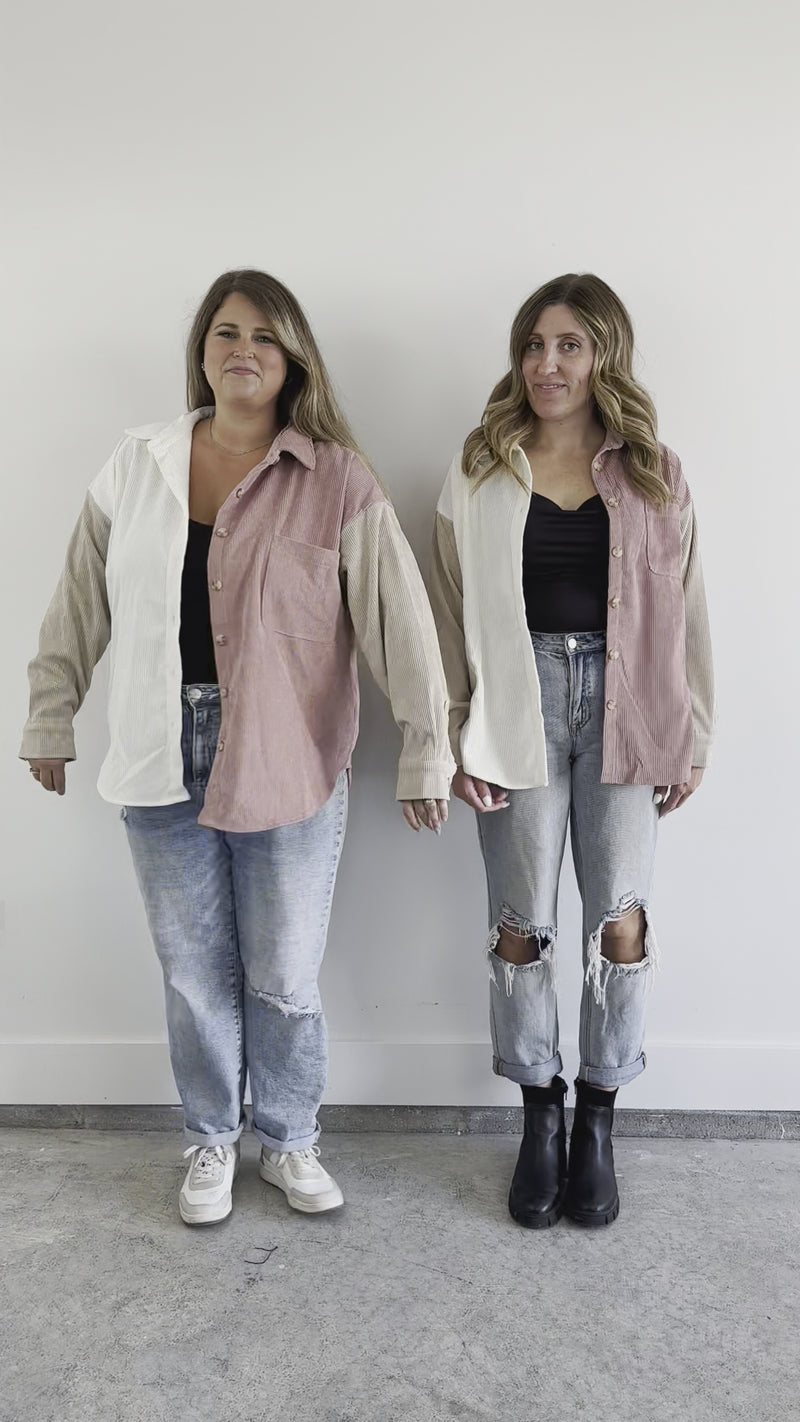 Pink Colorblock Corduroy Shacket