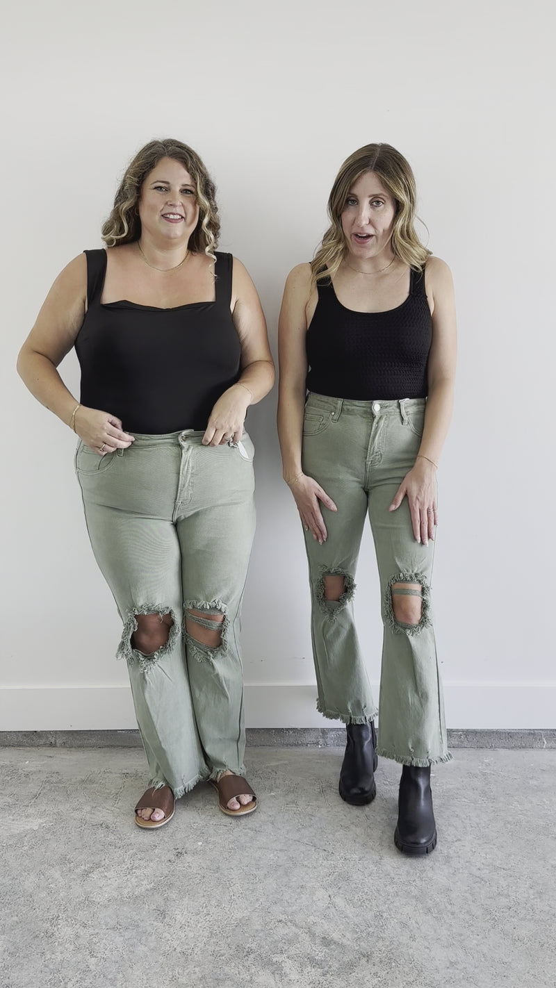 Olive Distressed Jeans- Risen