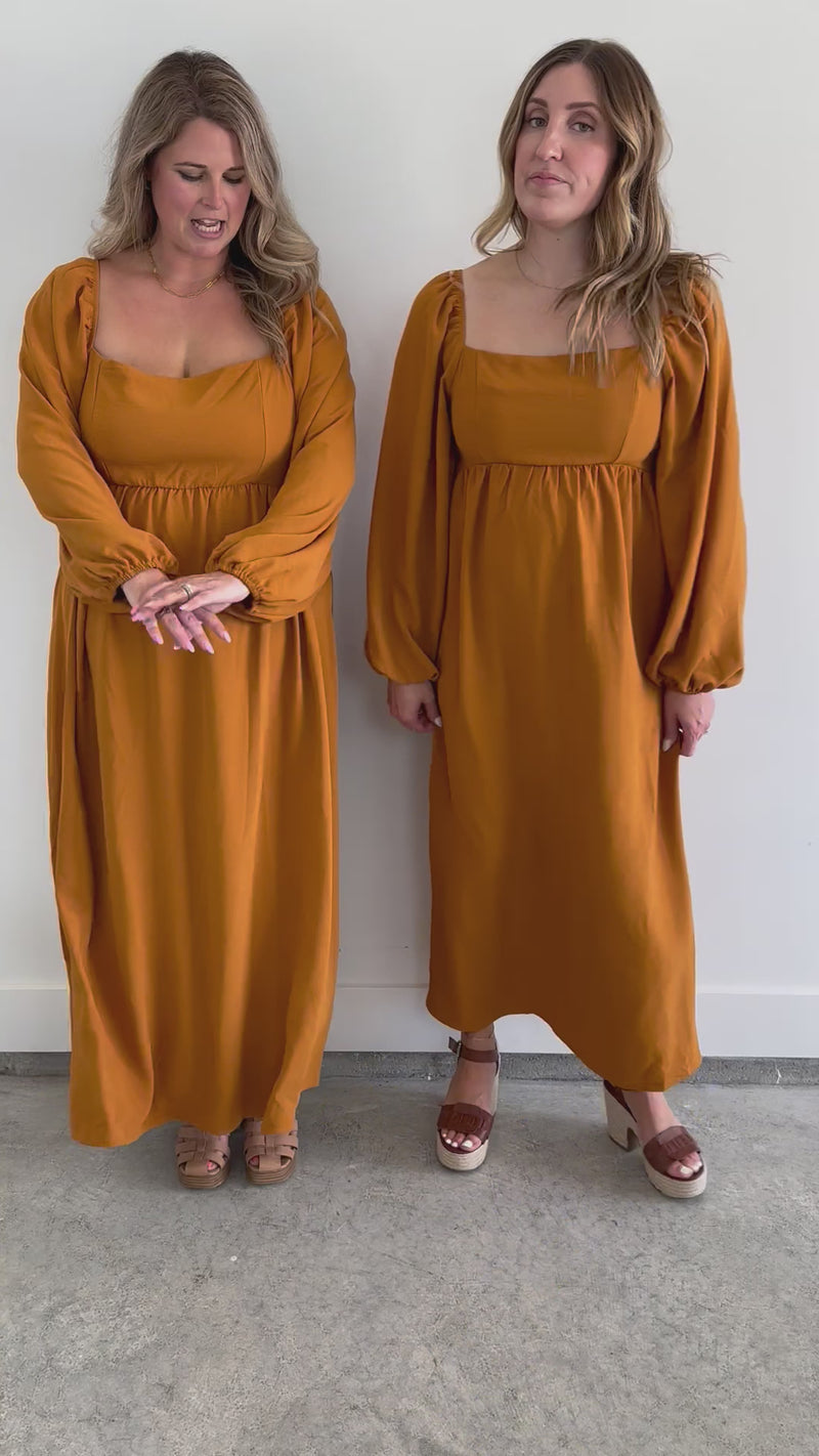 Pumpkin Puff Sleeve Maxi Dress