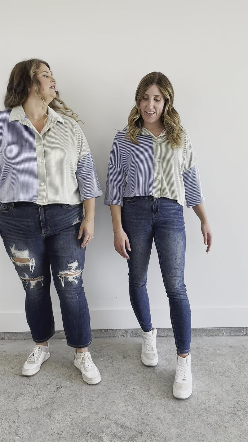 Two Tone Button Up Cropped Top