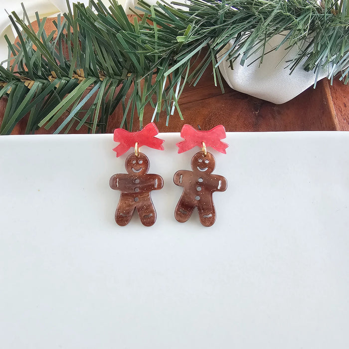 Bow Gingerbread Earrings - Red Shimmer
