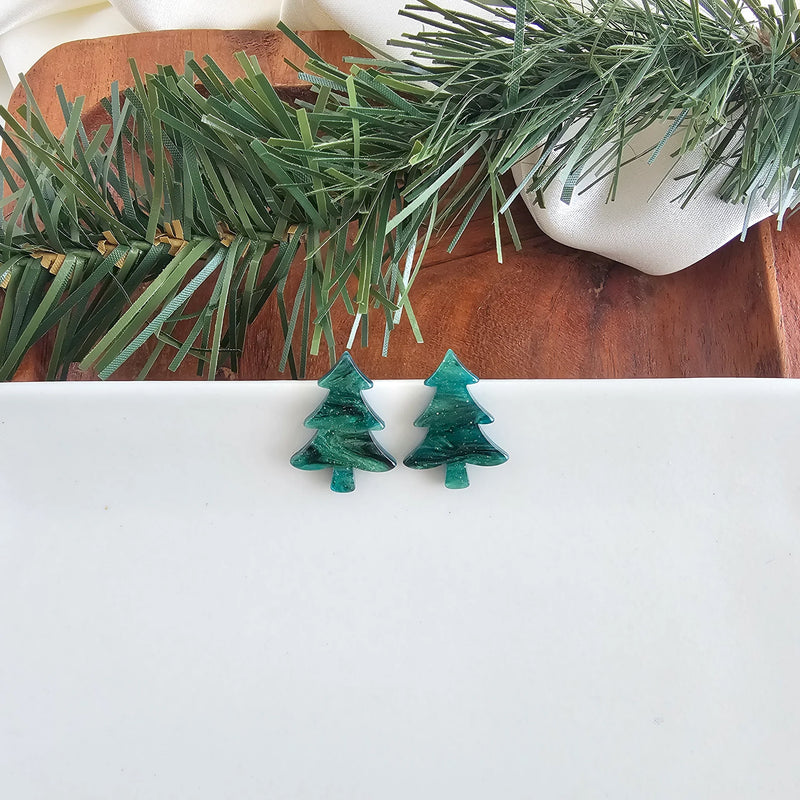 Christmas Tree Studs - Green Shimmer