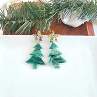 Star Christmas Tree Earrings - Green Shimmer