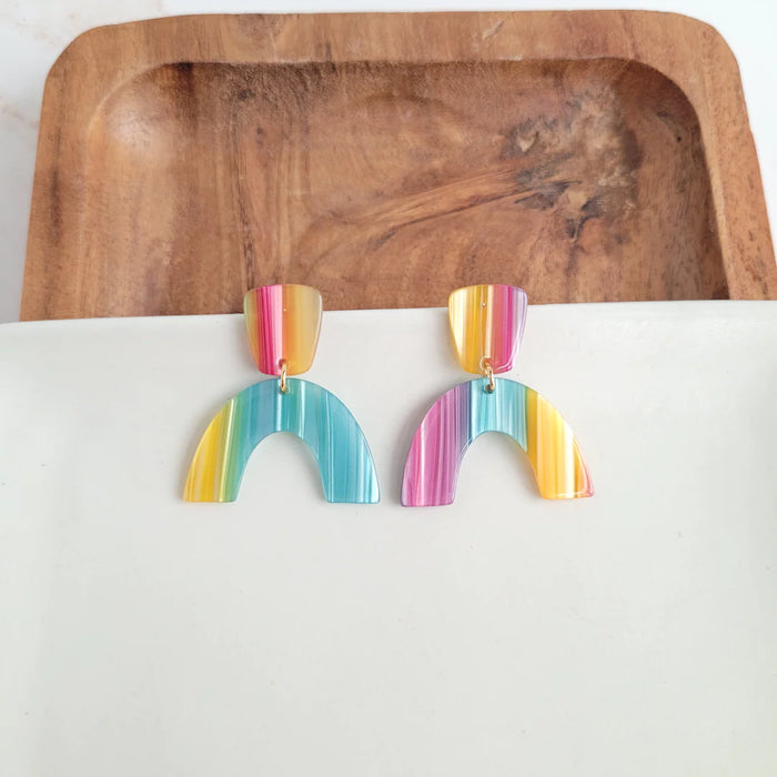 Ruby Earrings- Rainbow Stripe