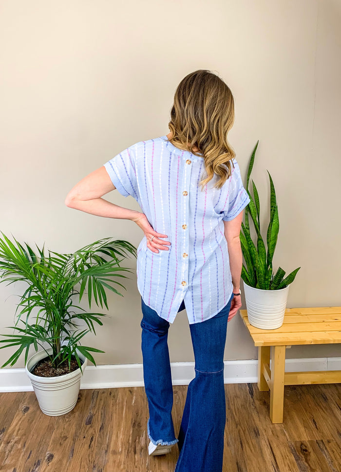 Button Back Baby Blue Top