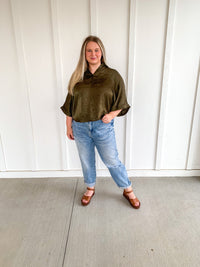 Olive Silky Drop Shoulder Top