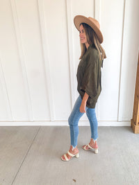 Olive Silky Drop Shoulder Top
