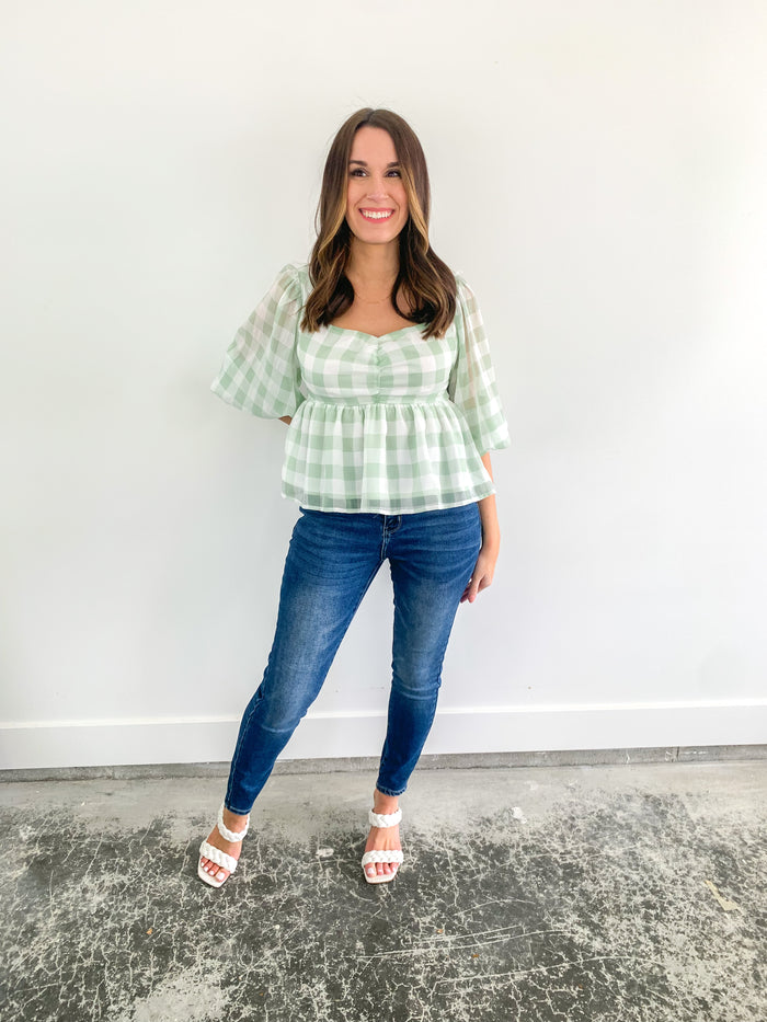 Gingham Mint Peplum Top