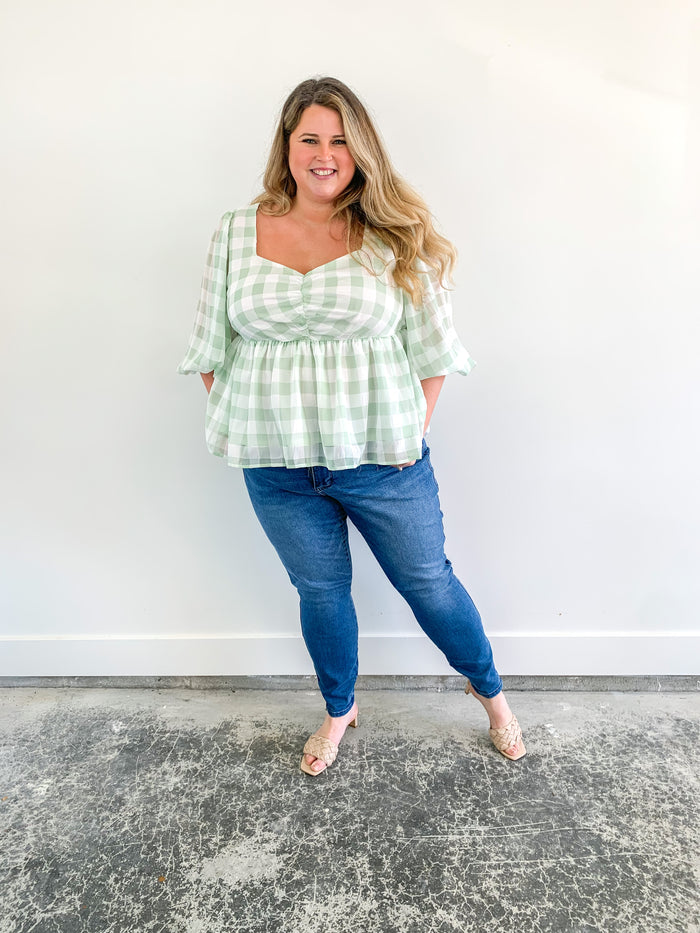 Gingham Mint Peplum Top