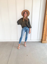 Olive Silky Drop Shoulder Top