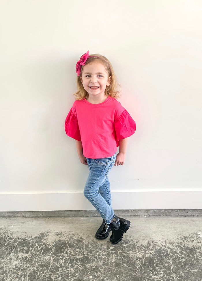 Barbie Girl Pink Puff Sleeve Top (Youth)