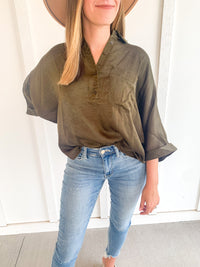 Olive Silky Drop Shoulder Top