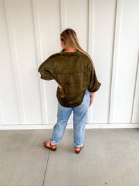 Olive Silky Drop Shoulder Top