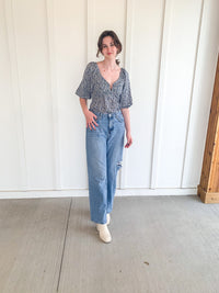 Split Neck Long Sleeve Top